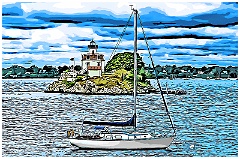 Sailboat in Front of Pomham Rocks Light - Digital Painting